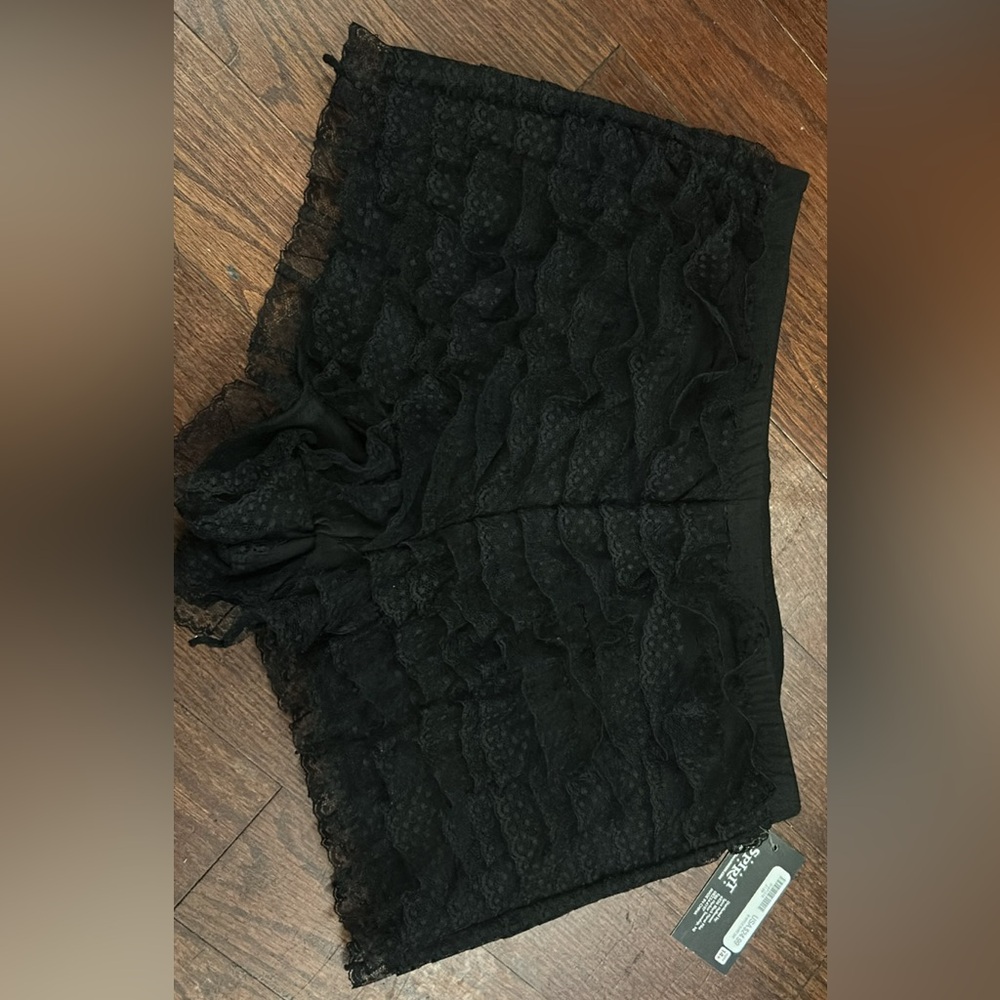 Black Lace Ruffle Shorts
